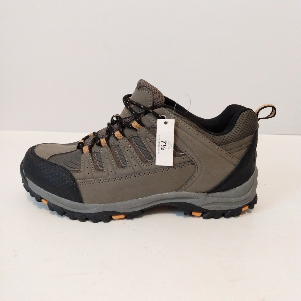 Athletech Gray Black Faux Leather Mesh Lace Up Low Cut Running Sneakers sz 7.5